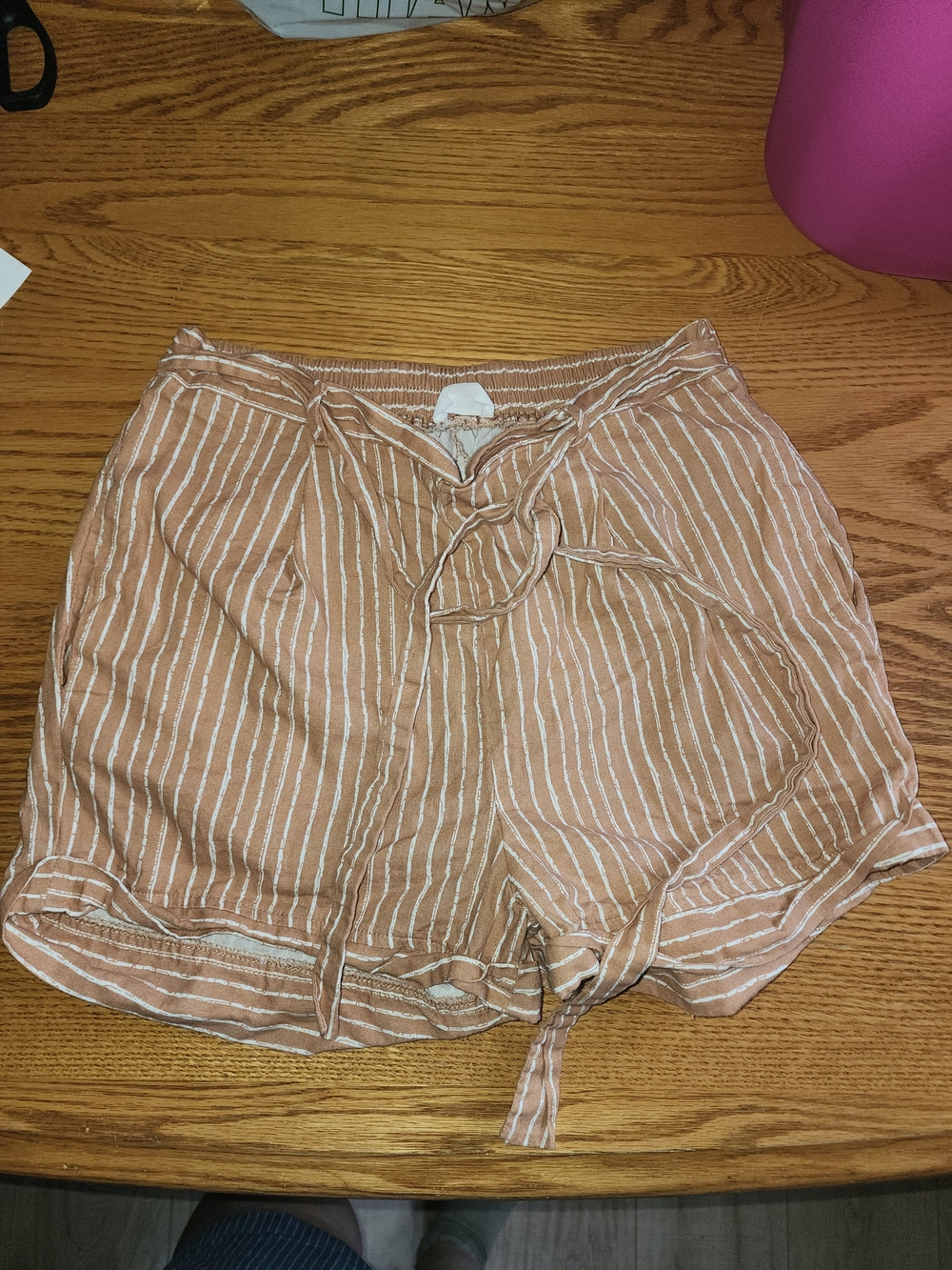 Sienna Sky Striped High-Waist Tie-Front Shorts in Brown